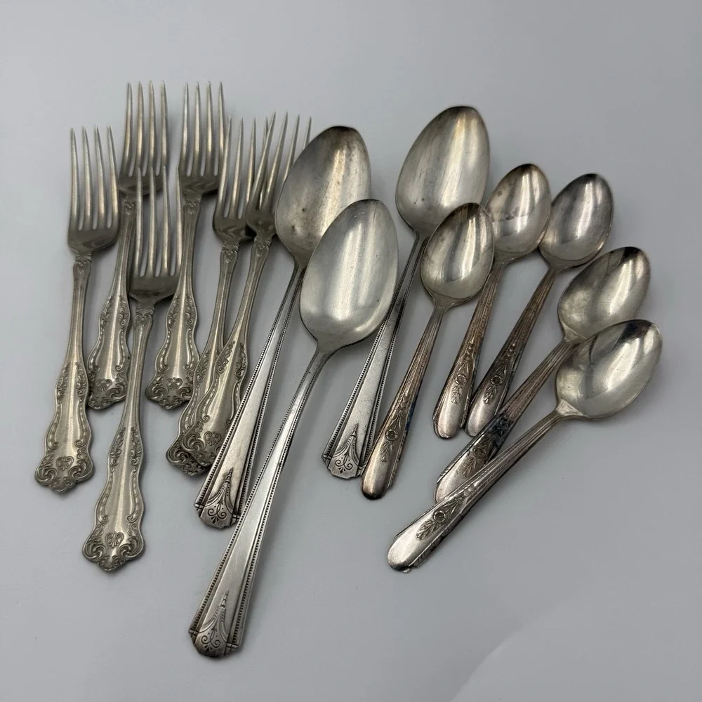 Vtg Silver Plated Flatware Mixed Lot Antique Crosby Oneida Rogers Panama Fork